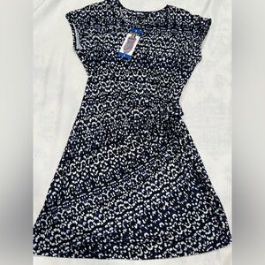 Original Nicole Miller Blue & White Abstract Wrap Dress Size L NWT